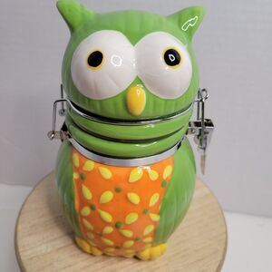 BOSTON WAREHOUSE‎ 7" Green Owl Ceramic Hinged Jar Retro Kitchen Decor